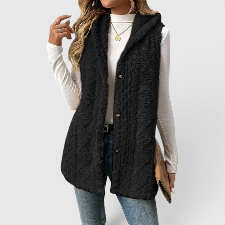 Blossom | Women's Warm Vest Button Front Hooded Outerwear