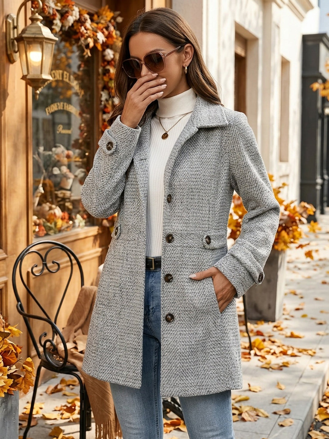 Adriana | Waist-Defining Herringbone Coat