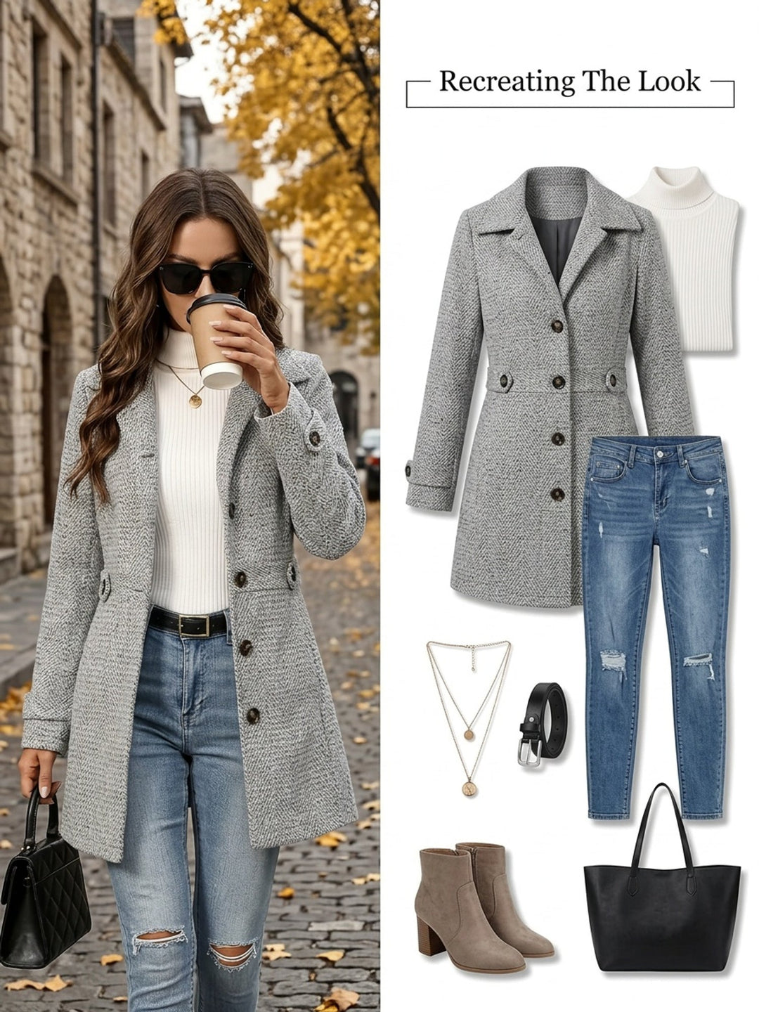 Adriana | Waist-Defining Herringbone Coat