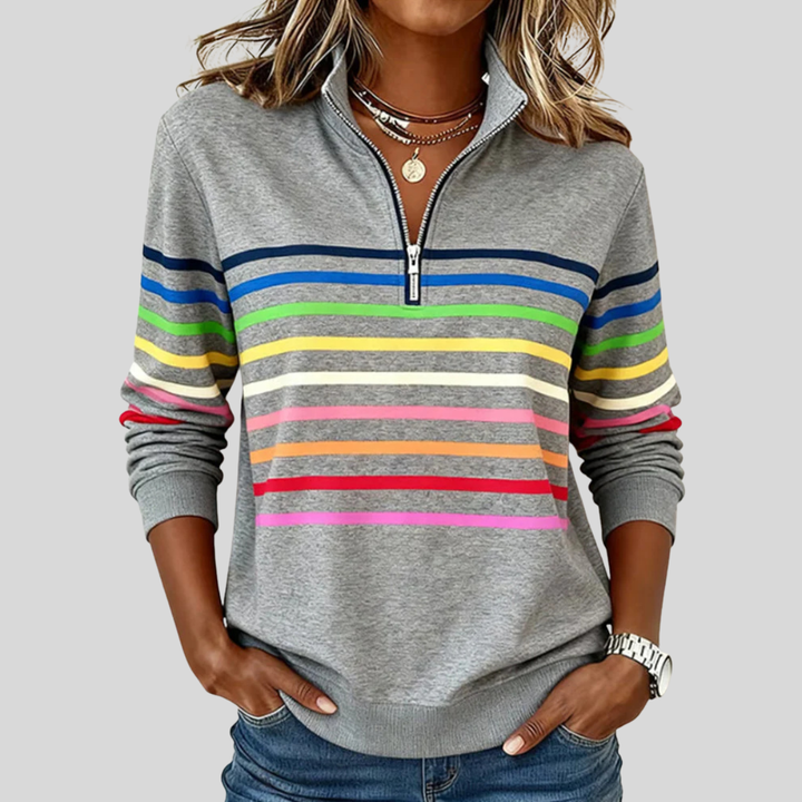 Prismette™ | Vibrant Striped Quarter-Zip Hoodie