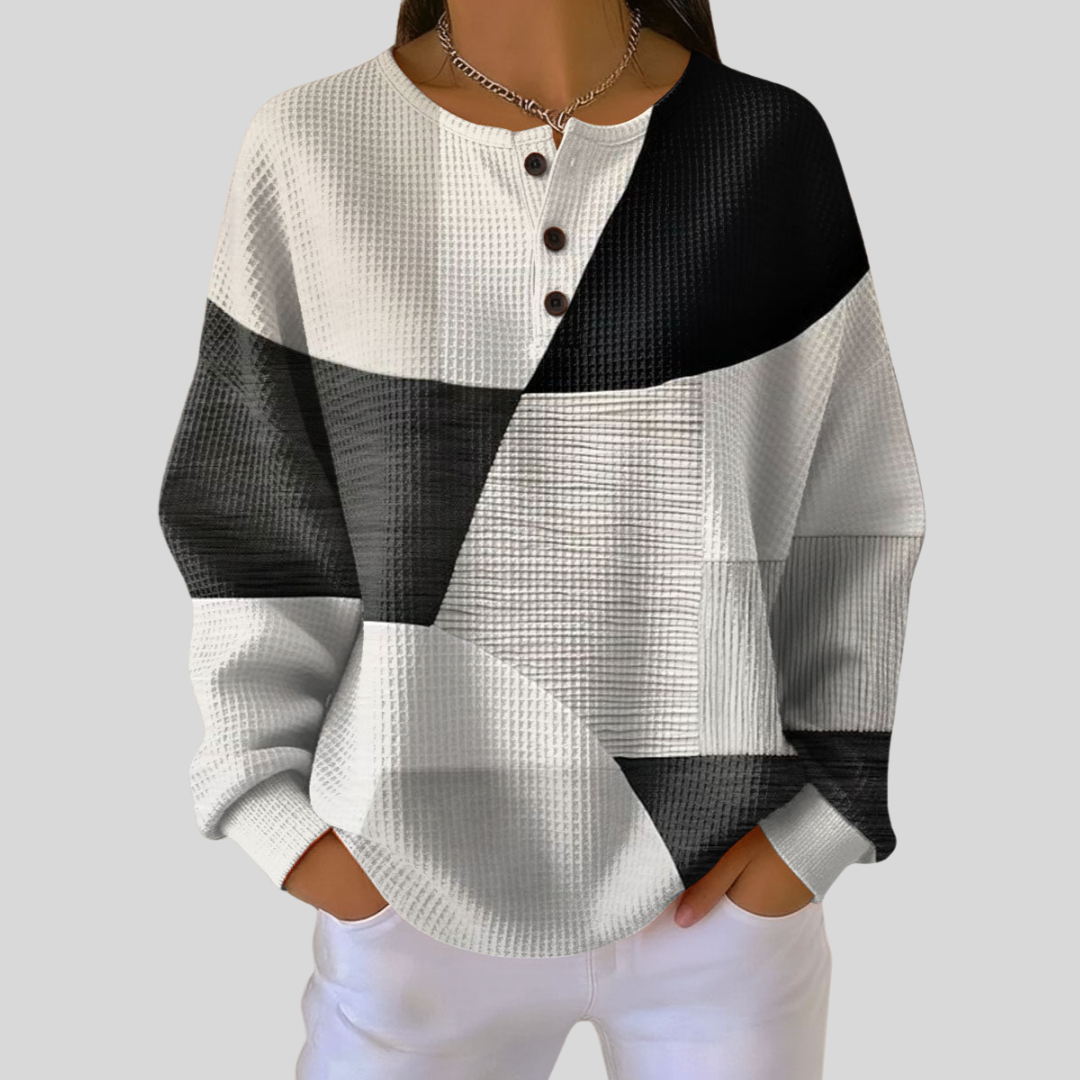 Almira™ | Cozy Waffle Knit Henley Sweatshirt