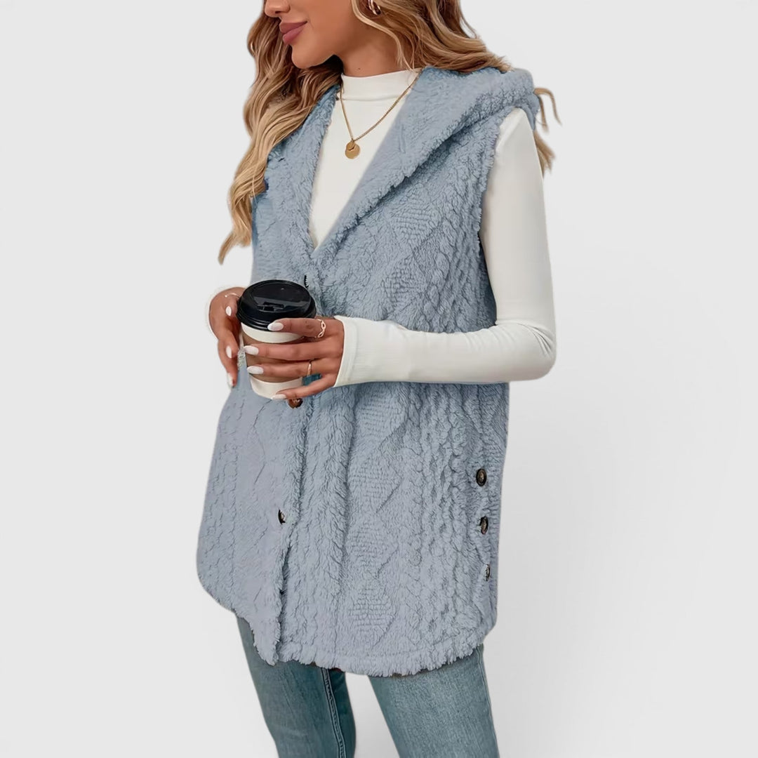 Blossom | Women's Warm Vest Button Front Hooded Outerwear
