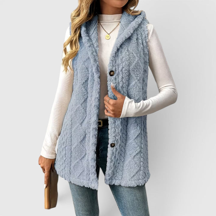 Blossom | Women's Warm Vest Button Front Hooded Outerwear
