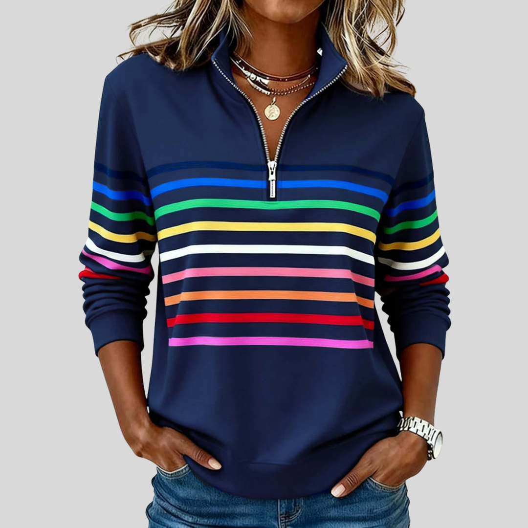 Prismette™ | Vibrant Striped Quarter-Zip Hoodie