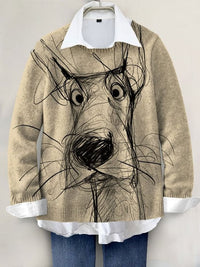 Cute Dog Hand-painted Art Print Knit Pullover Sweater RM001