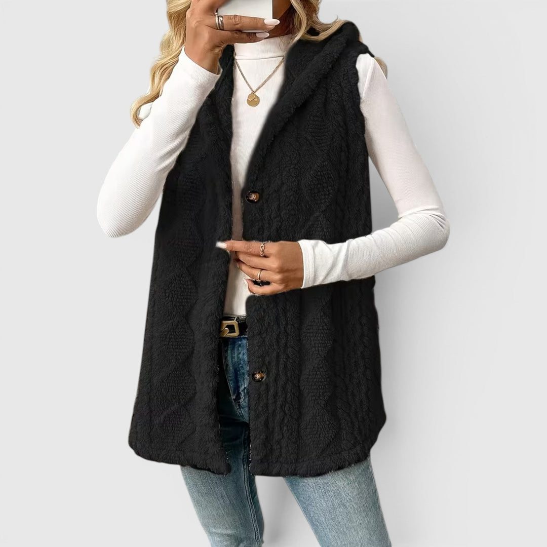 Blossom | Women's Warm Vest Button Front Hooded Outerwear