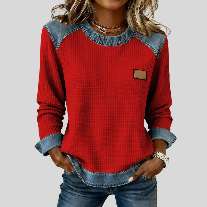 Delancine™ | Waffle Sweatshirt with Patchwork Design
