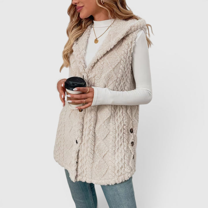 Blossom | Women's Warm Vest Button Front Hooded Outerwear