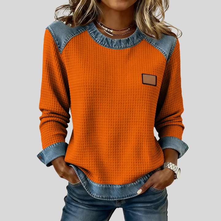 Delancine™ | Waffle Sweatshirt with Patchwork Design