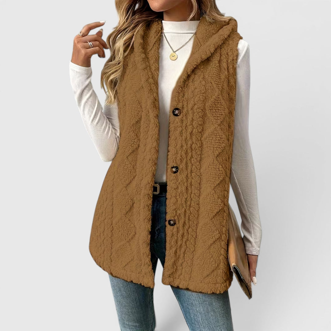 Blossom | Women's Warm Vest Button Front Hooded Outerwear