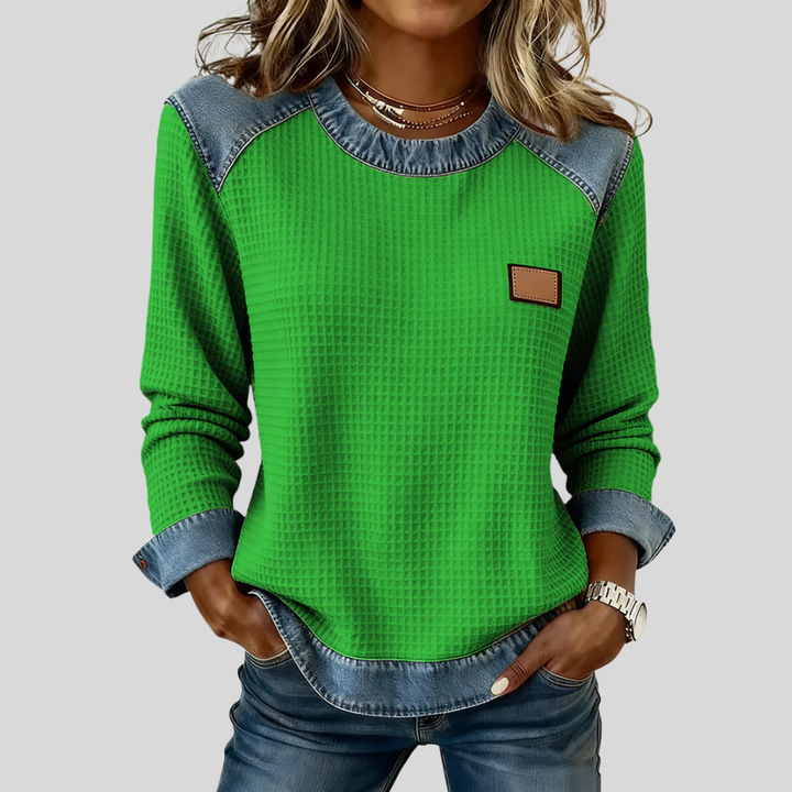 Delancine™ | Waffle Sweatshirt with Patchwork Design