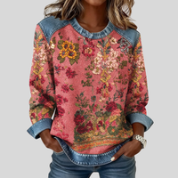 Orabelle™ | Floral-Patterned Sweatshirt with Denim Trim