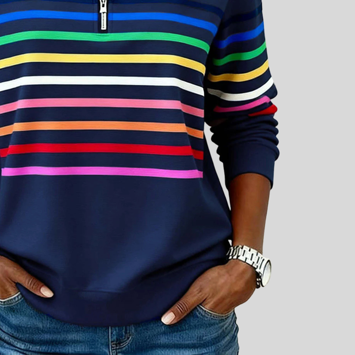 Prismette™ | Vibrant Striped Quarter-Zip Hoodie
