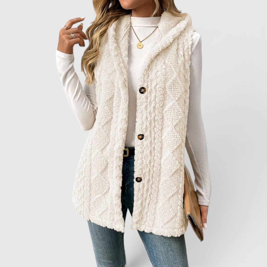 Blossom | Women's Warm Vest Button Front Hooded Outerwear