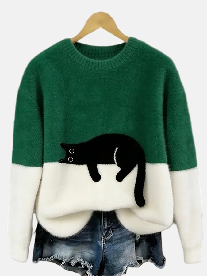 Aileen™ | Elegant Cat Print Oversized Sweater