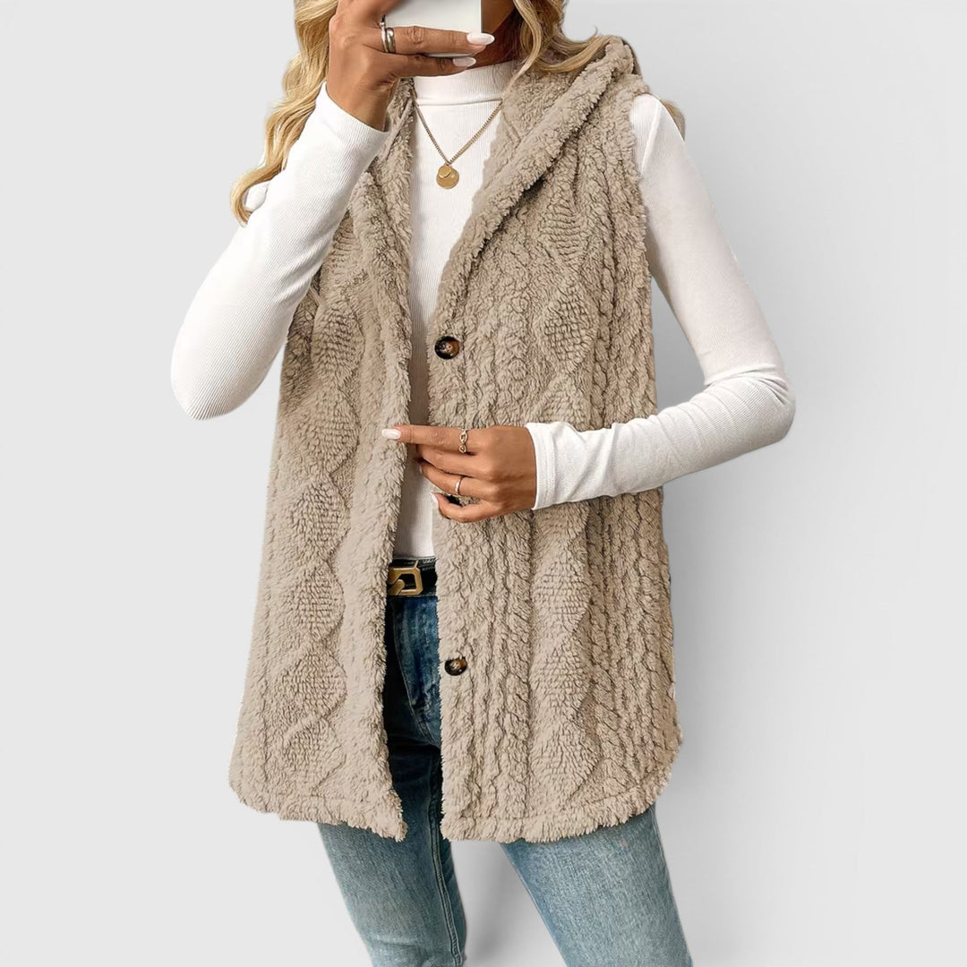 Blossom | Women's Warm Vest Button Front Hooded Outerwear