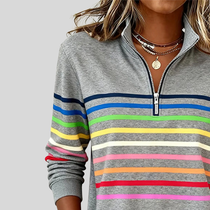 Prismette™ | Vibrant Striped Quarter-Zip Hoodie