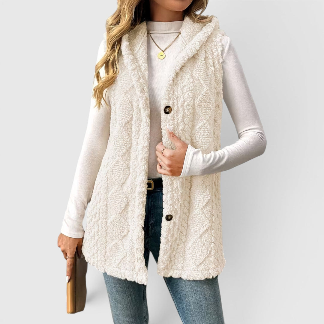 Blossom | Women's Warm Vest Button Front Hooded Outerwear