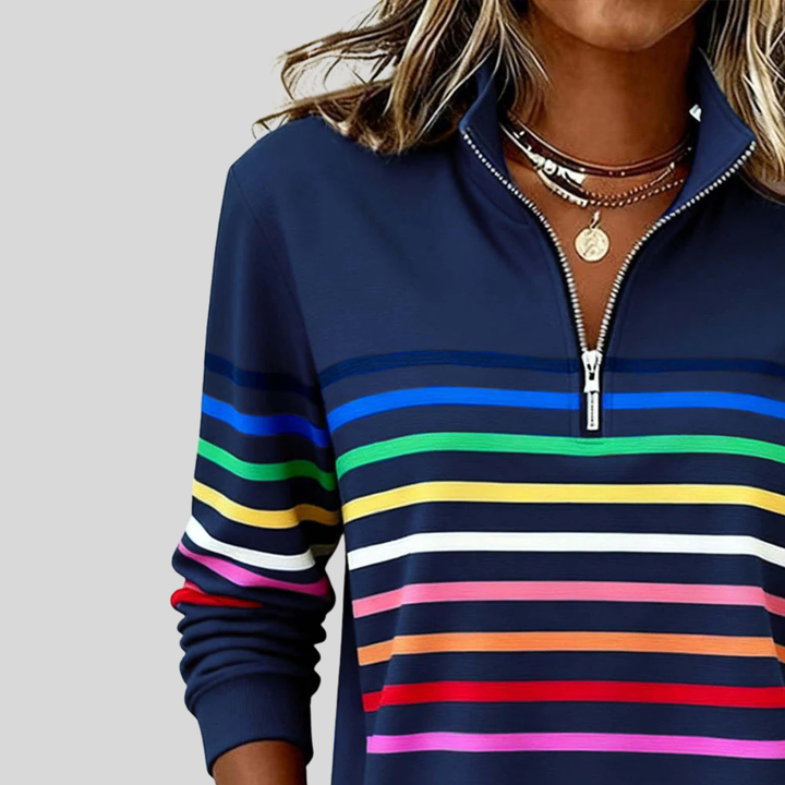 Prismette™ | Vibrant Striped Quarter-Zip Hoodie