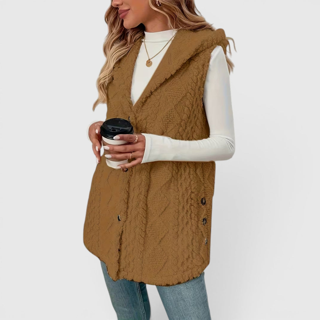 Blossom | Women's Warm Vest Button Front Hooded Outerwear