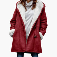 Women's Hooded Toggle Coat Sherpa Lined Mid-Thigh Length
