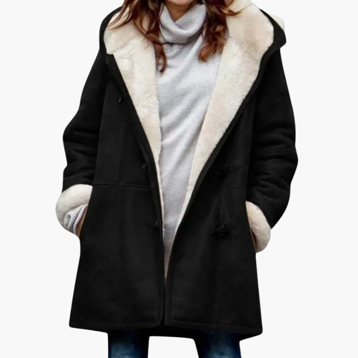 Women's Hooded Toggle Coat Sherpa Lined Mid-Thigh Length