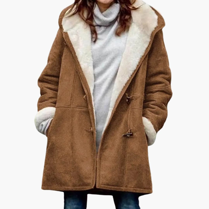 Women's Hooded Toggle Coat Sherpa Lined Mid-Thigh Length