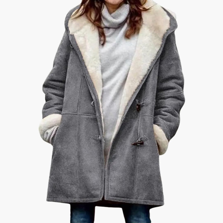 Women's Hooded Toggle Coat Sherpa Lined Mid-Thigh Length