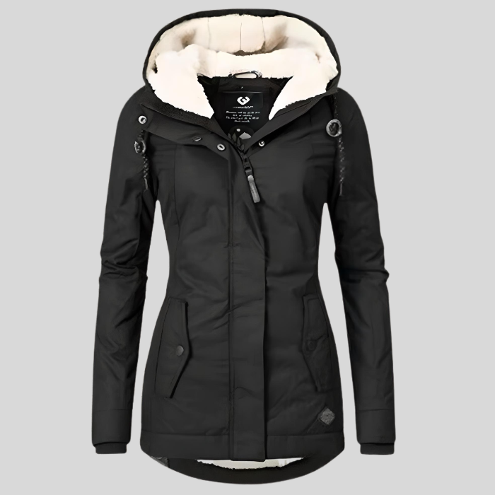 Ladies Long Waterproof Winter Coat – With Hood, Warm Lining, Casual for Cold Weather