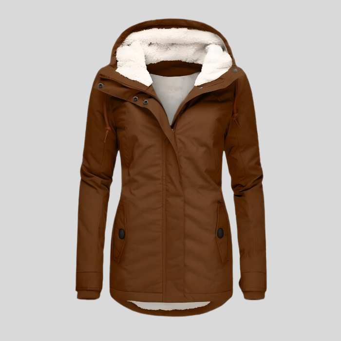 Ladies Long Waterproof Winter Coat – With Hood, Warm Lining, Casual for Cold Weather