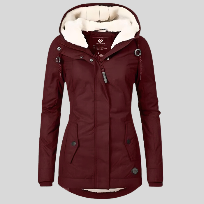 Ladies Long Waterproof Winter Coat – With Hood, Warm Lining, Casual for Cold Weather