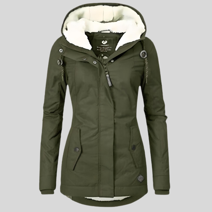 Ladies Long Waterproof Winter Coat – With Hood, Warm Lining, Casual for Cold Weather