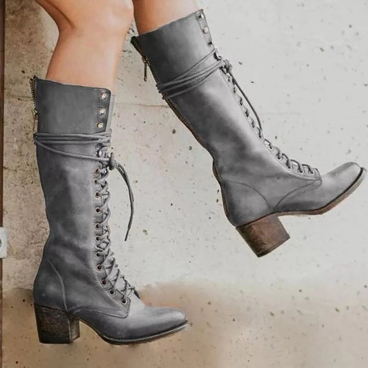 Olivia | Women’s Lace-Up Knee High Block Heel Boots