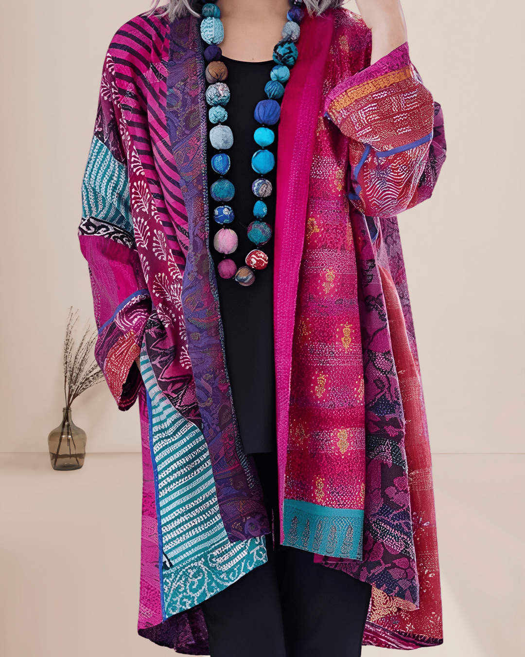 Rosalind | Women's Patchwork Open Front Longline Cardigan