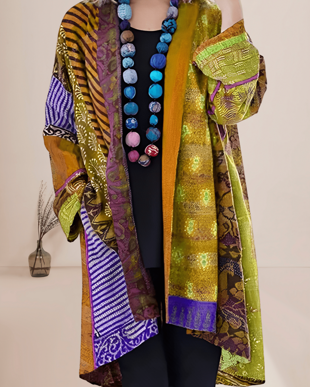 Rosalind | Women's Patchwork Open Front Longline Cardigan