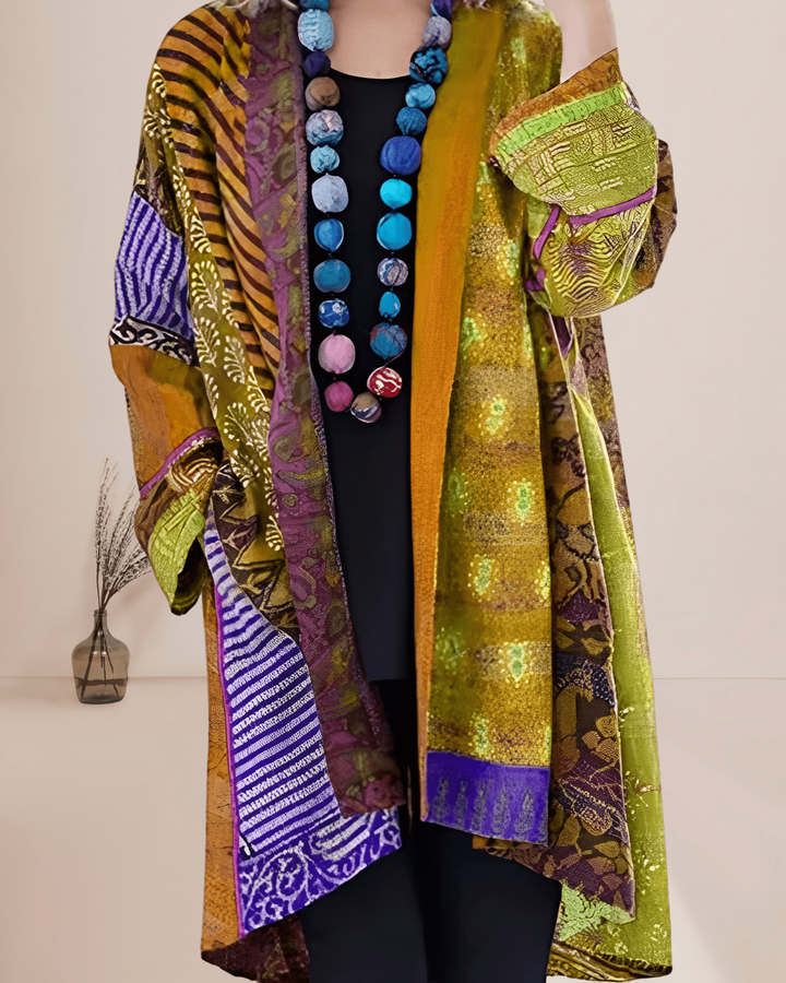 Rosalind | Women's Patchwork Open Front Longline Cardigan