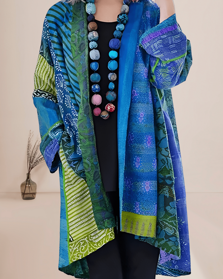 Rosalind | Women's Patchwork Open Front Longline Cardigan