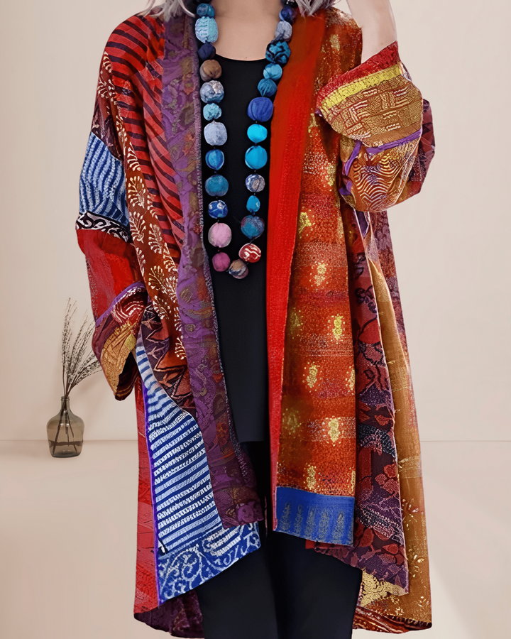 Rosalind | Women's Patchwork Open Front Longline Cardigan