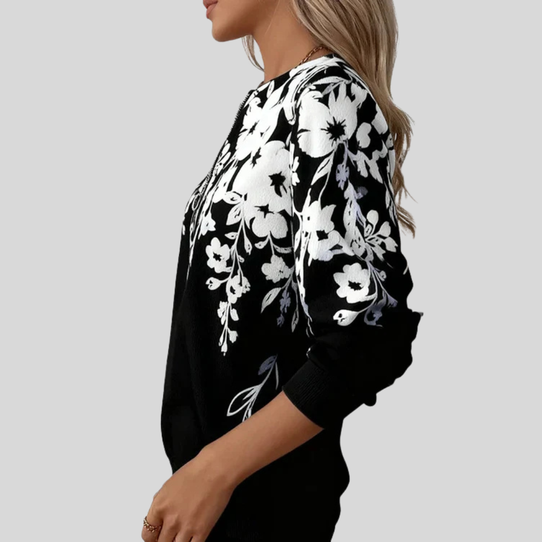Crimson™ Floral Print Zip-Up Sweatshirt