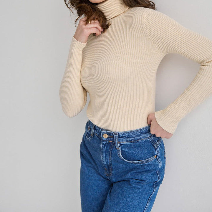 Clara Beaumont | Ribbed Turtleneck Knit Top For Women