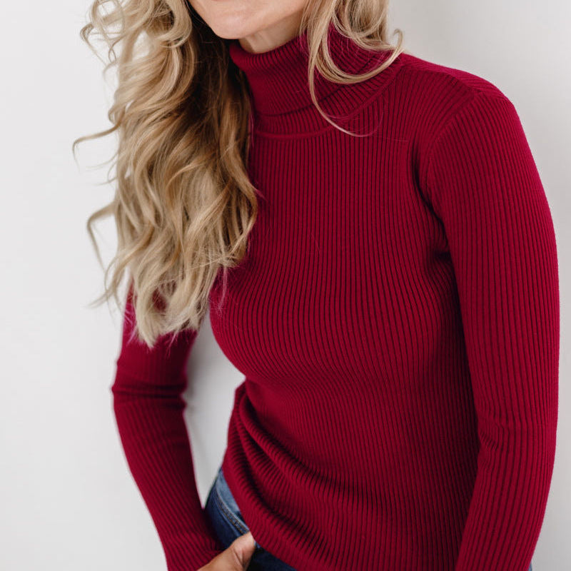 Clara Beaumont | Ribbed Turtleneck Knit Top For Women