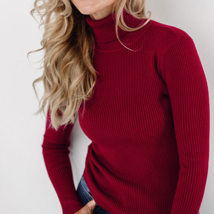 Clara Beaumont | Ribbed Turtleneck Knit Top For Women