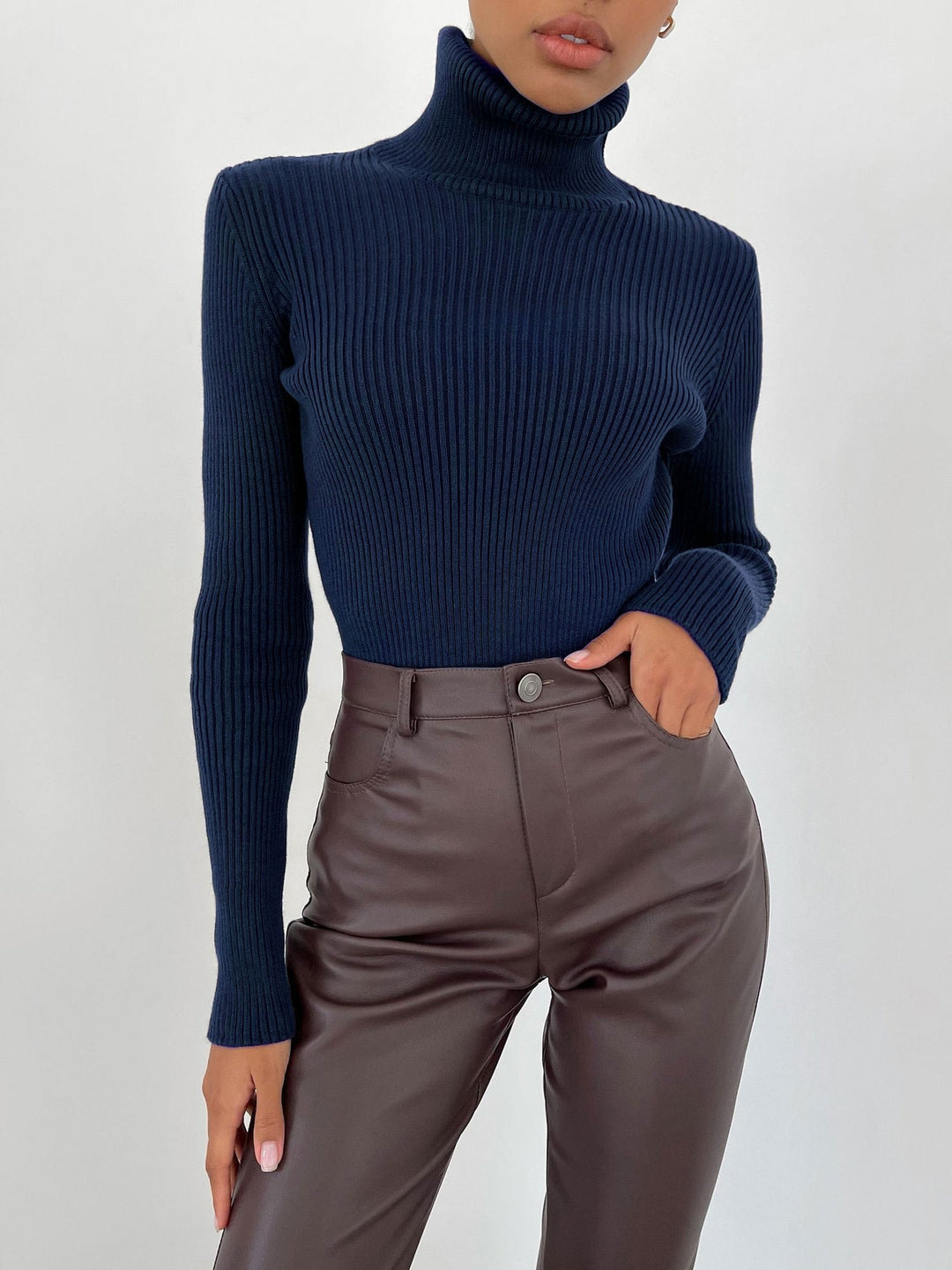 Clara Beaumont | Ribbed Turtleneck Knit Top For Women