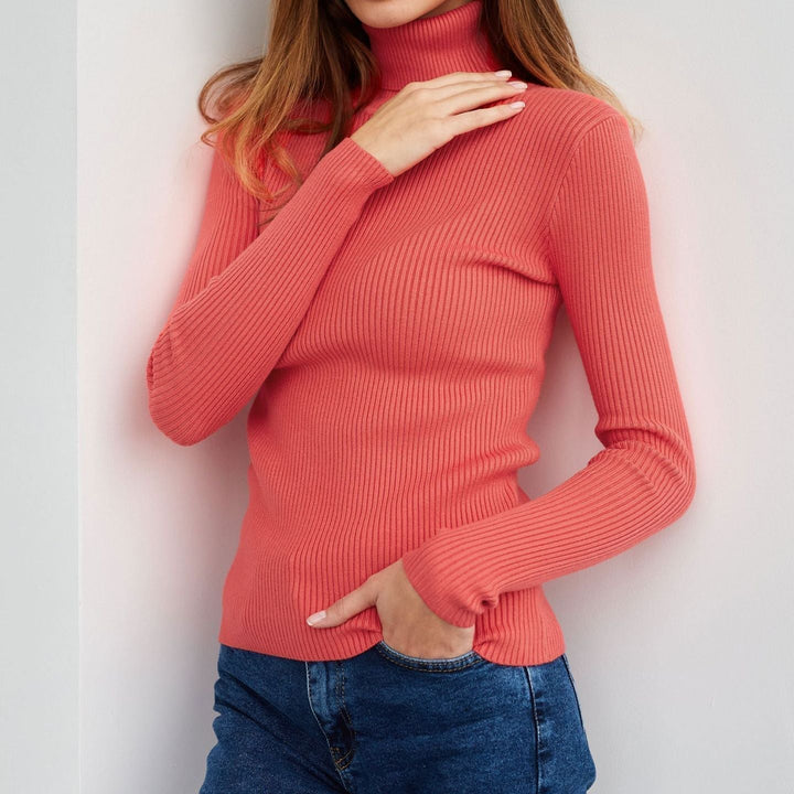 Clara Beaumont | Ribbed Turtleneck Knit Top For Women