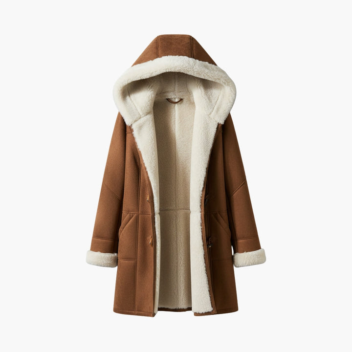Women's Hooded Toggle Coat Sherpa Lined Mid-Thigh Length