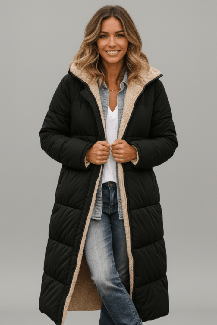 Amelia Laurent | Hooded Longline Puffer Coat For Women