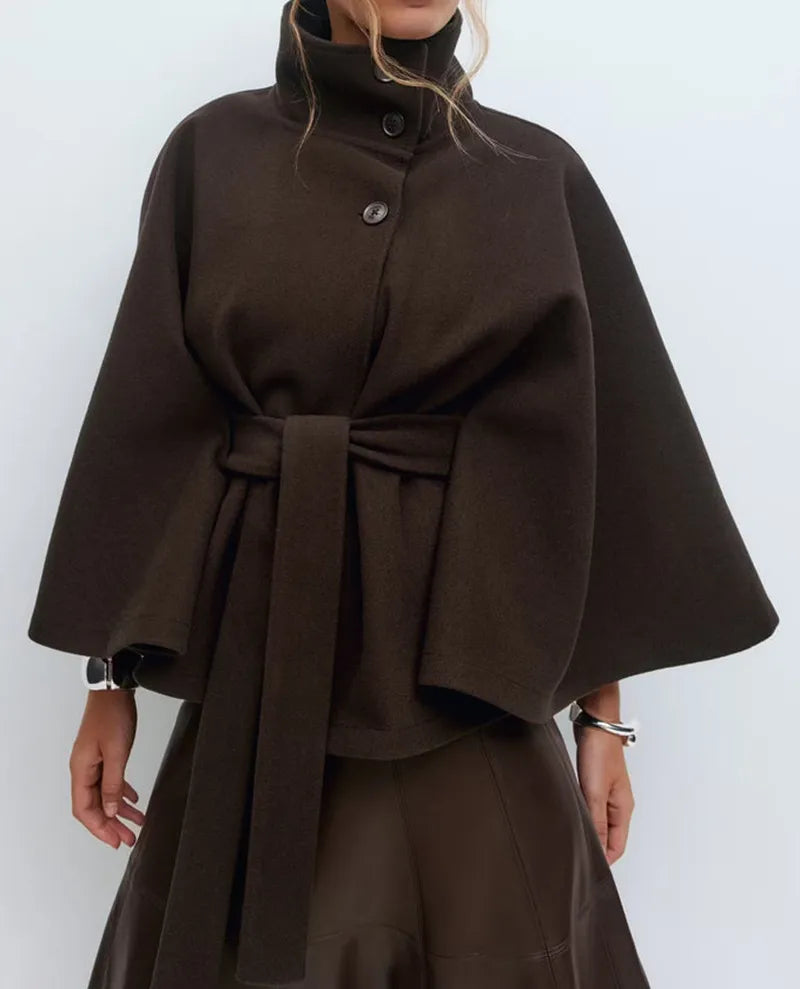 Daisy | Women’s Spring Belted High-Neck Cape Coat