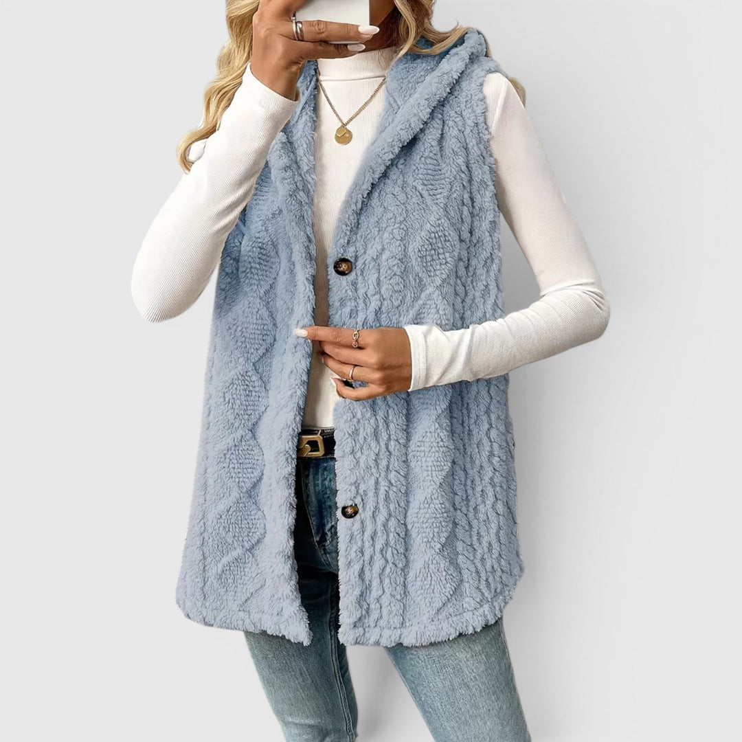Blossom | Women's Warm Vest Button Front Hooded Outerwear
