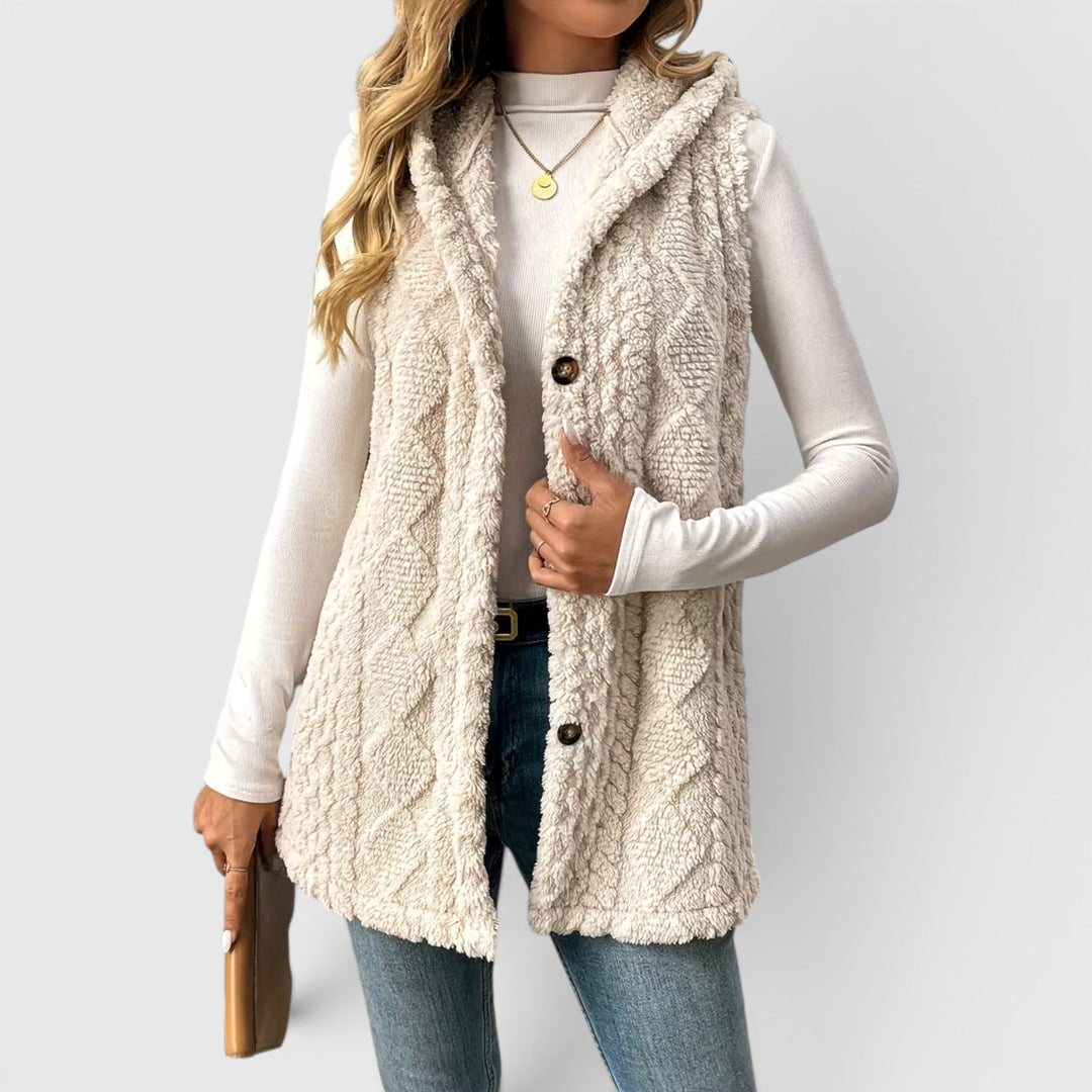 Blossom | Women's Warm Vest Button Front Hooded Outerwear