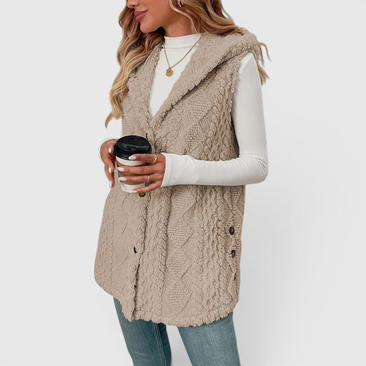 Blossom | Women's Warm Vest Button Front Hooded Outerwear